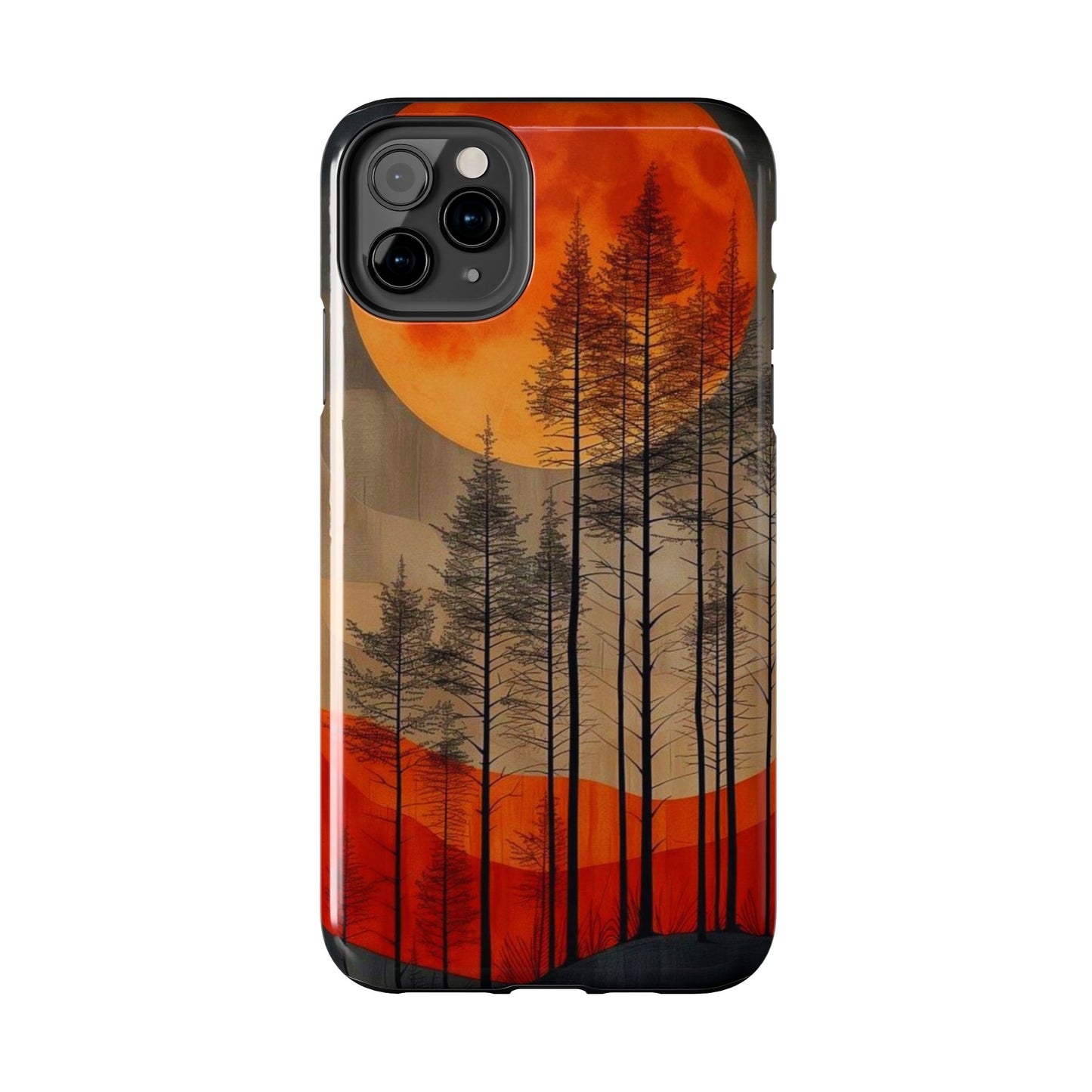 Moody Forest Moonrise iPhone Case – Dark Landscape Design, Dual-Layer Protection