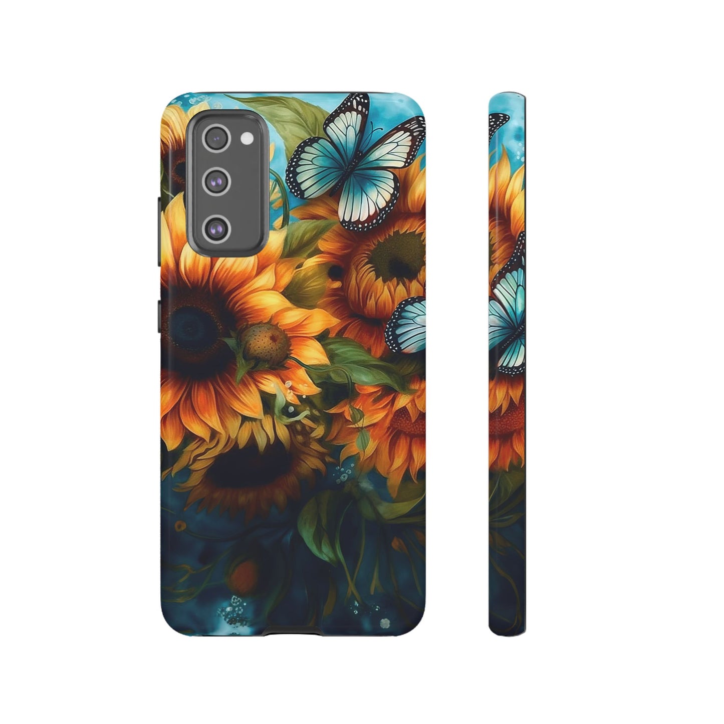 Aqua Blue Butterfly & Sunflower Art – Samsung Galaxy Case