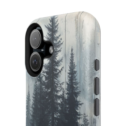 Rustic Pine Forest MagSafe iPhone Case - Blue Toned Woodland Design