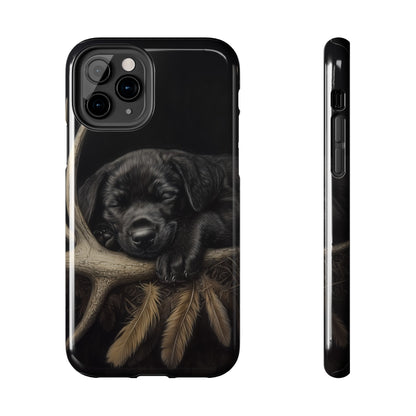 Adorable Black Labrador Puppy on Feathers iPhone Case