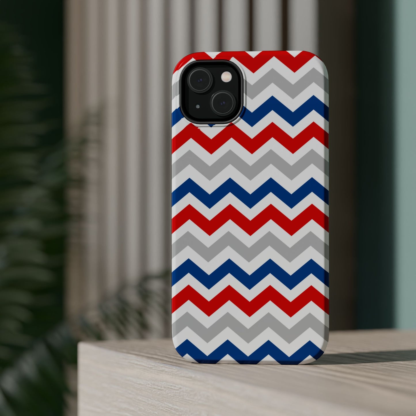 Patriotic Red, White & Blue Chevron – MagSafe Compatible iPhone Case