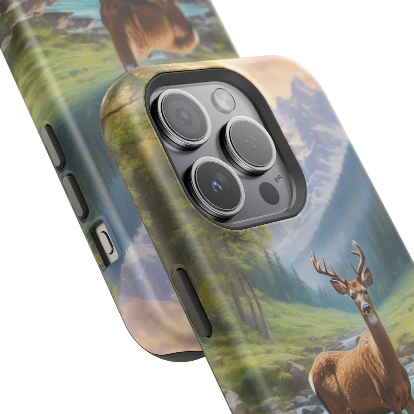 Alpine Serenity – Stag in Mountain Bliss MagSafe iPhone Cases