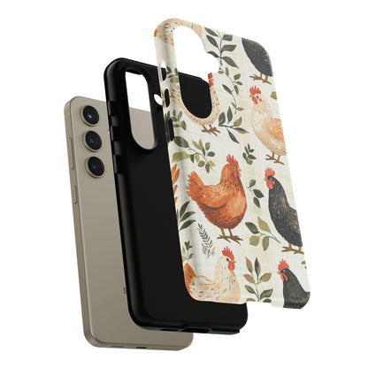 Samsung Galaxy Case: Vintage Chicken Farmhouse Case – Rustic Leaves Design