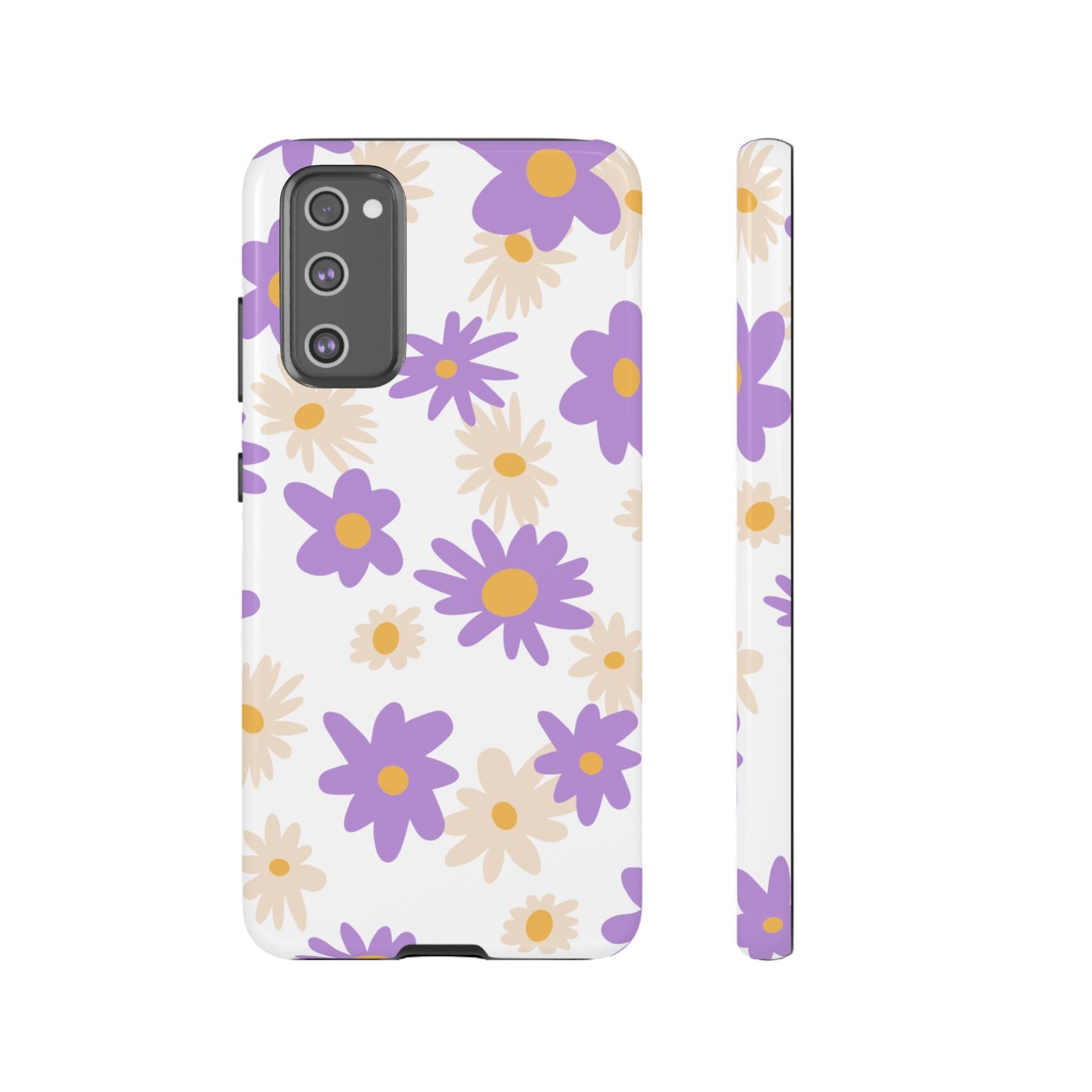 Retro Daisy Flower Samsung Galaxy Case – Pastel Purple & Cream Floral Design with Matte Finish