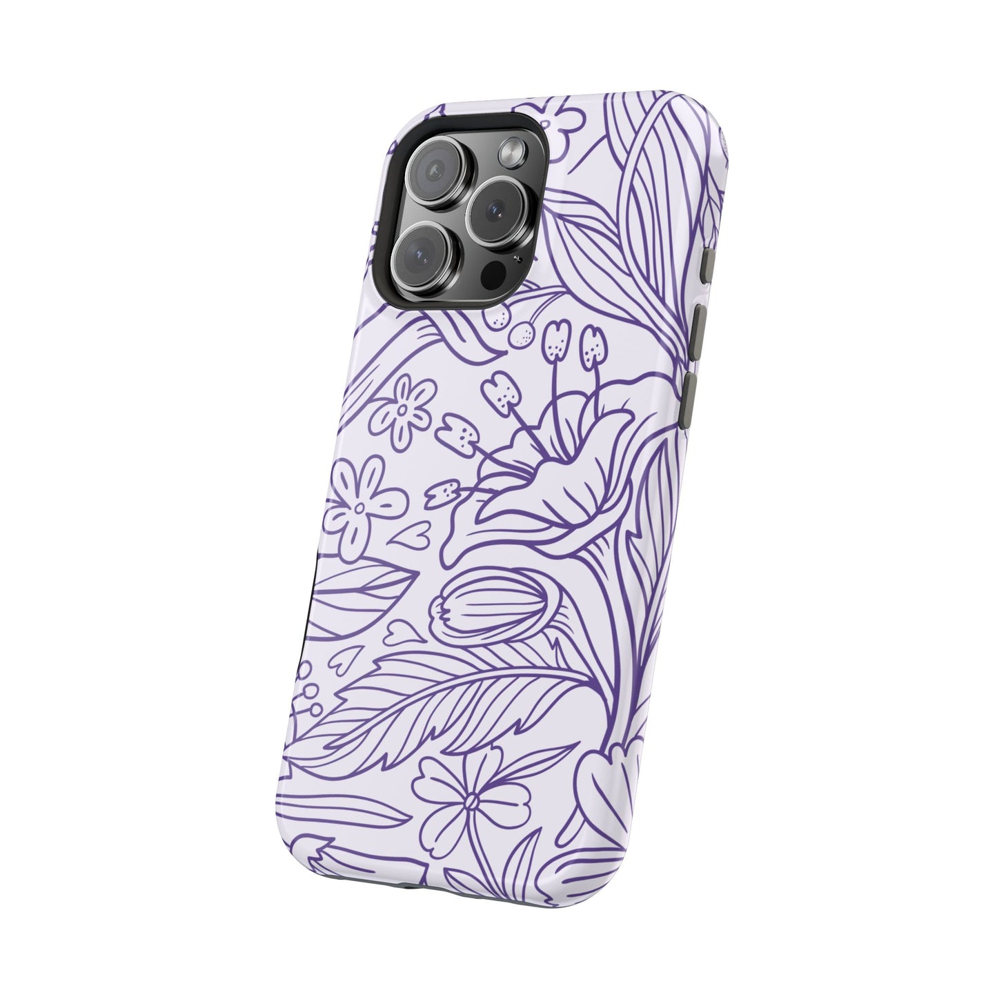 Lavender Floral Line Art Tough MagSafe iPhone Case – Minimalist Botanical Design with Dual-Layer Protection