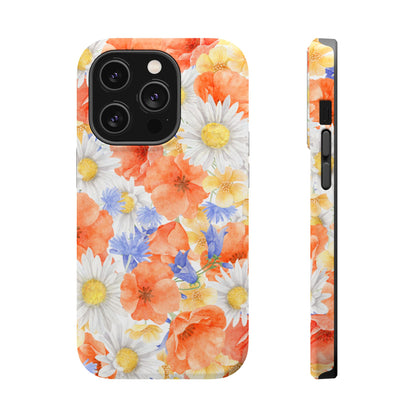 Watercolor Wildflower Pattern MagSafe iPhone Case – Durable Matte Finish with Daisy, Poppy & Cornflower Design