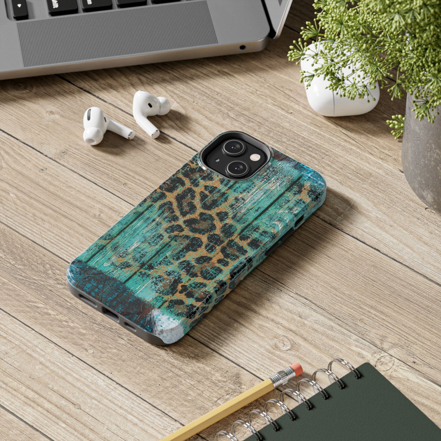 Turquoise Rustic Leopard Wood - iPhone Series Case