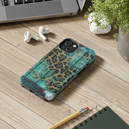 Turquoise Rustic Leopard Wood - iPhone Series Case