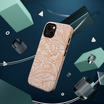 Soft Terracotta Floral Line Art Tough MagSafe iPhone Case – Minimalist Botanical Design with Dual-Layer Protection