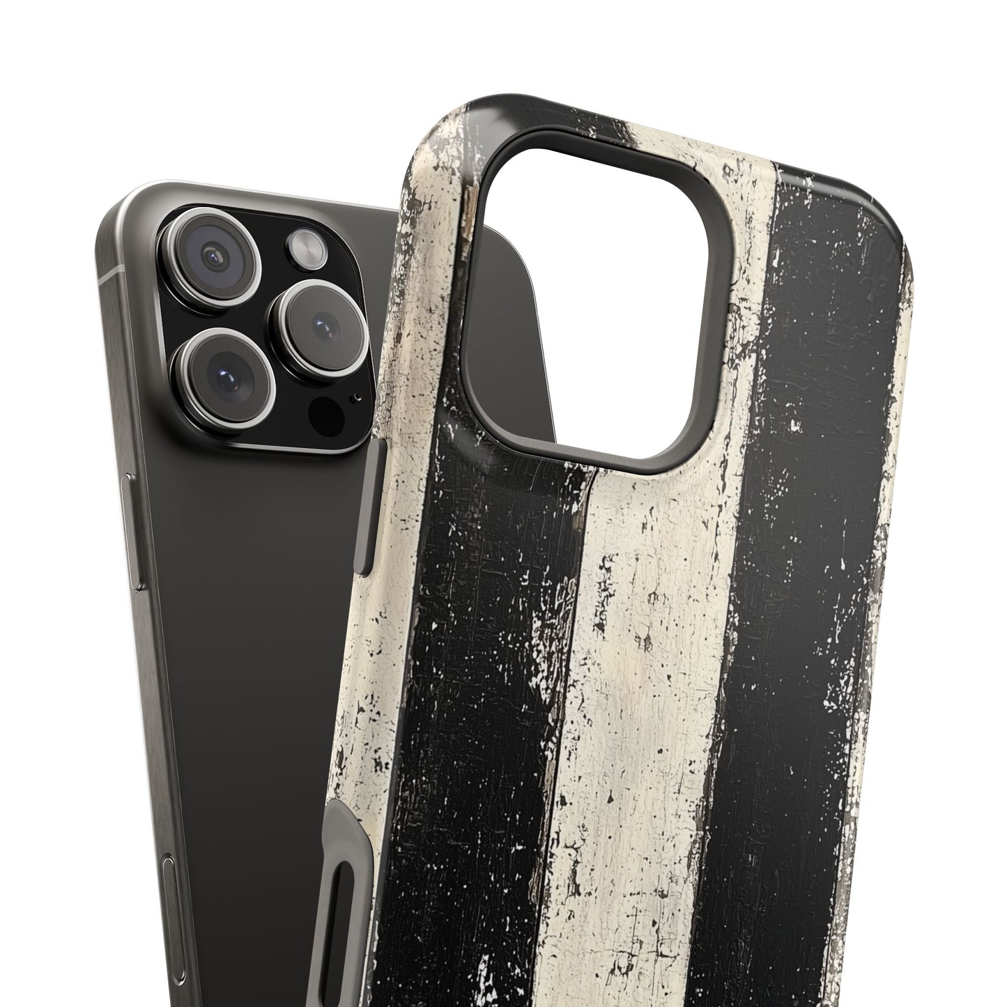 Vintage Vertical Stripe MagSafe iPhone Case - Black & White Grunge Design