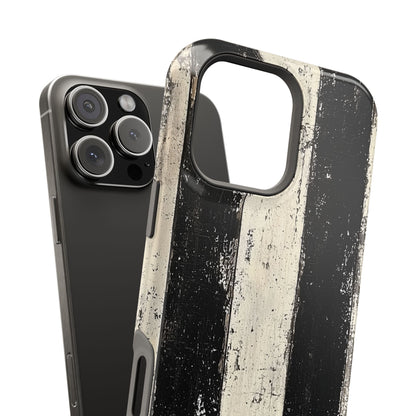 Vintage Vertical Stripe MagSafe iPhone Case - Black & White Grunge Design