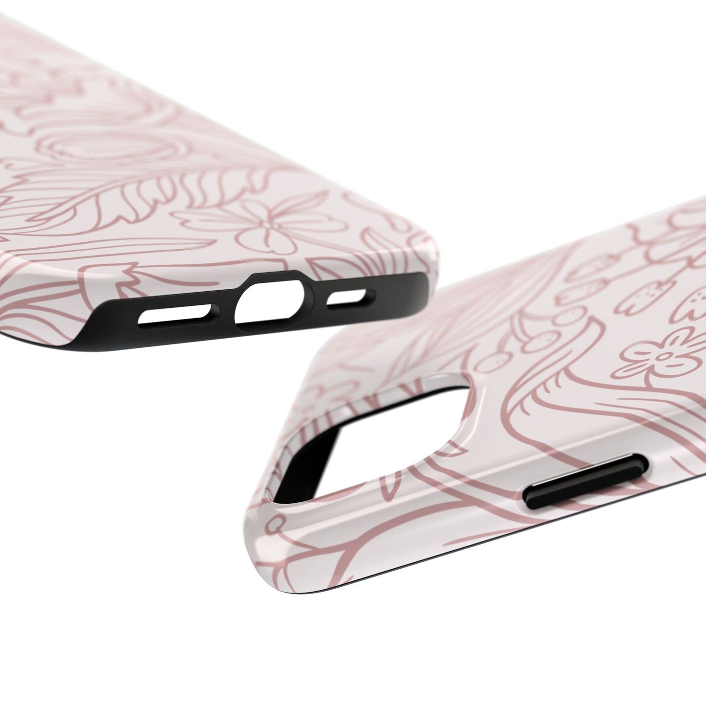 Blush Floral Line Art Tough iPhone Case – Delicate Minimalist Design with Dual-Layer Protection