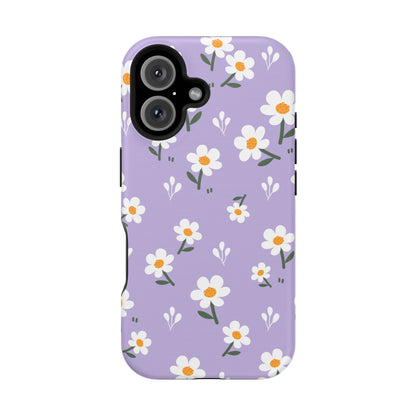 Purple Daisy Garden MagSafe  iPhone Case – Soft Lavender Background, Shockproof Protection with Slim Fit