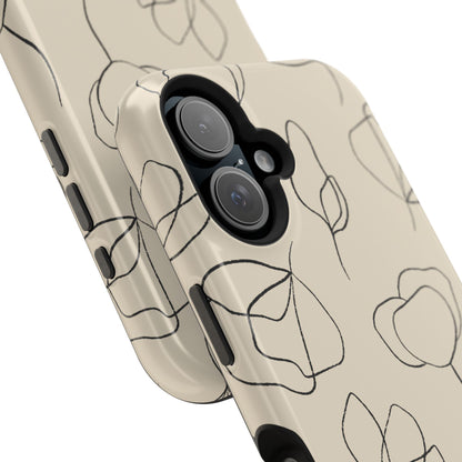 Minimalist Line Art Floral Tough MagSafe iPhone Case – Elegant Abstract Design with Dual-Layer Protection