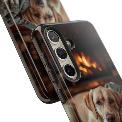 Cozy Labrador by Fireplace Samsung Galaxy Case – Rustic Cabin Protective Cover