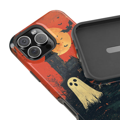 Haunted House & Ghosts MagSafe iPhone Case – Spooky Halloween Full Moon Design