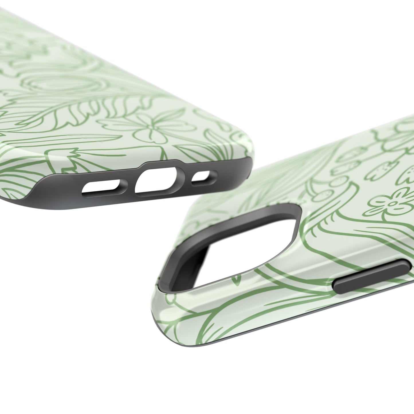 Sage Green Floral Line Art Tough MagSafe iPhone Case – Minimalist Botanical Design with Dual-Layer Protection