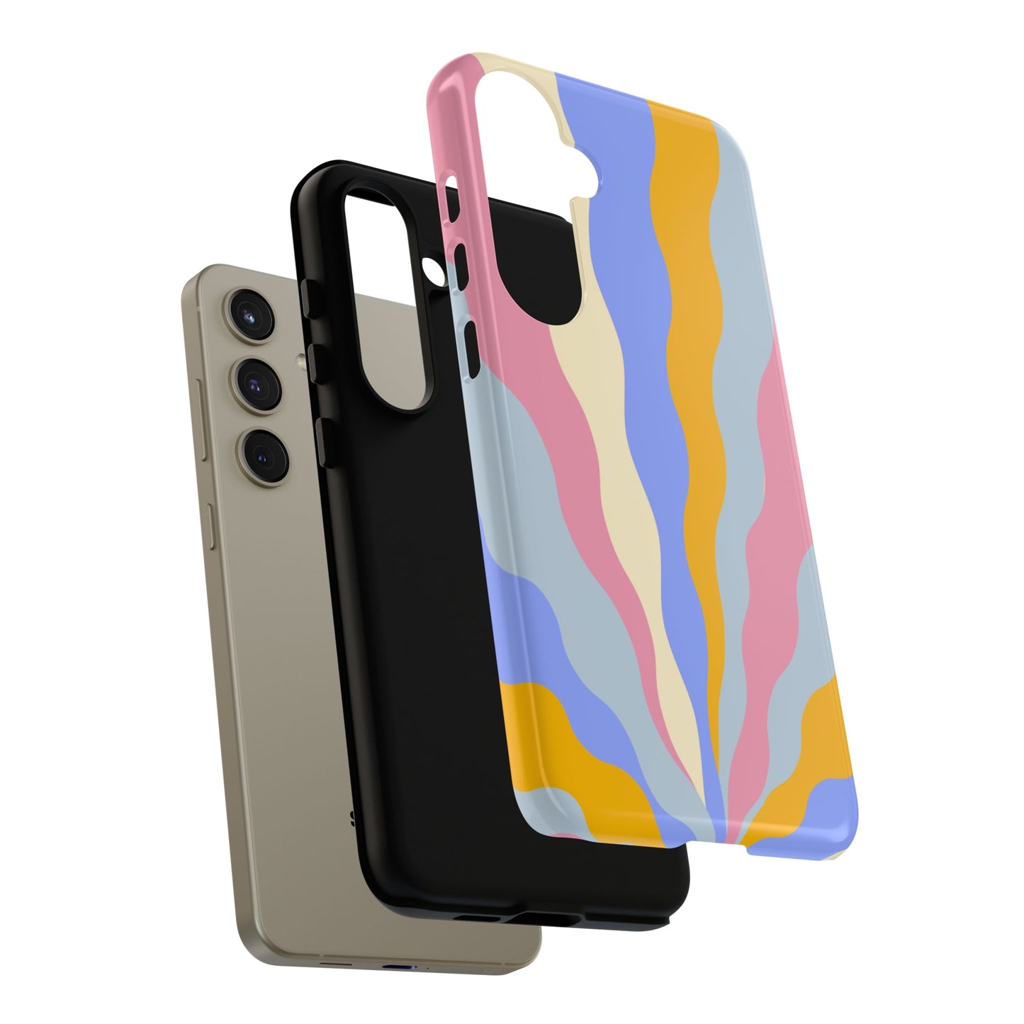 Pastel Radiance Samsung Galaxy Case – 70s-Inspired Dual-Layer Design with Wavy Sunburst Pattern