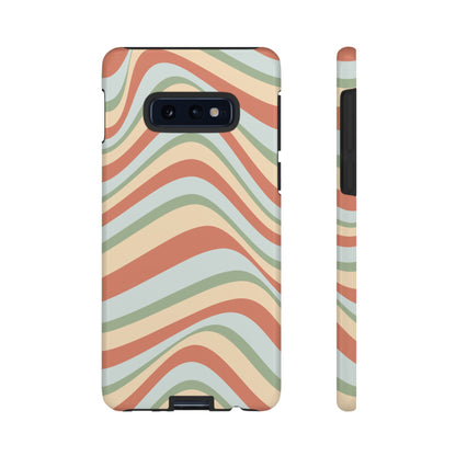 Vintage Earthy Waves Samsung Galaxy Case – Retro 70s-Inspired in Warm Green, Cream, and Rust