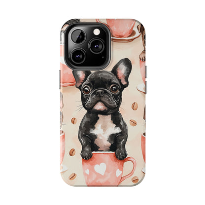 French Bulldogs in Coffee Cup iPhone Case – Cute Dog Art, Shockproof & Slim Design - BOGO Cases