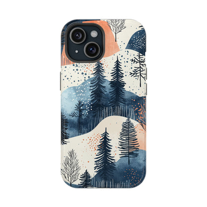 Winter Forest MagSafe iPhone Case | Watercolor Trees & Mountains