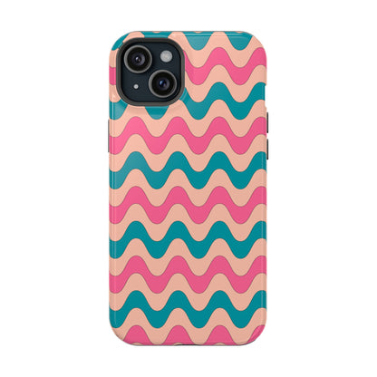 Retro Waves Pattern MagSafe iPhone Case – Shockproof Design with Dual-Layer Protection