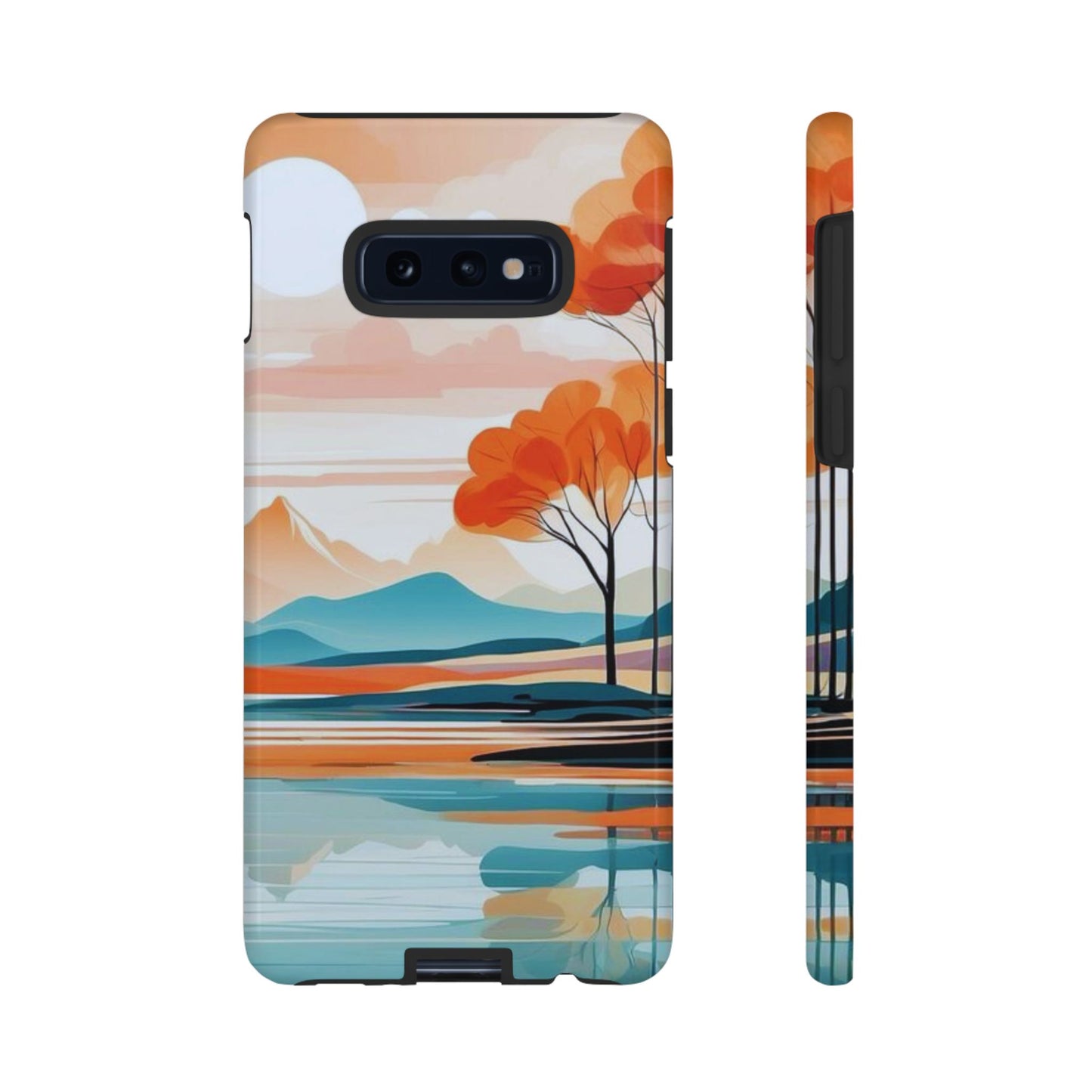 Serene Sunset Lake Samsung Galaxy  Case – Minimalist Landscape Art, Dual-Layer Protection