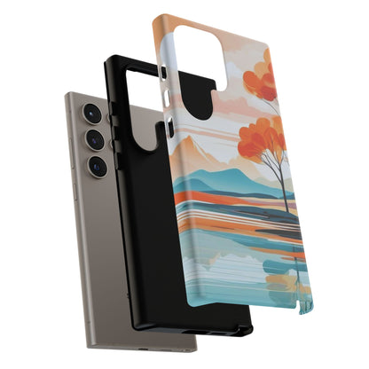 Serene Sunset Lake Samsung Galaxy  Case – Minimalist Landscape Art, Dual-Layer Protection