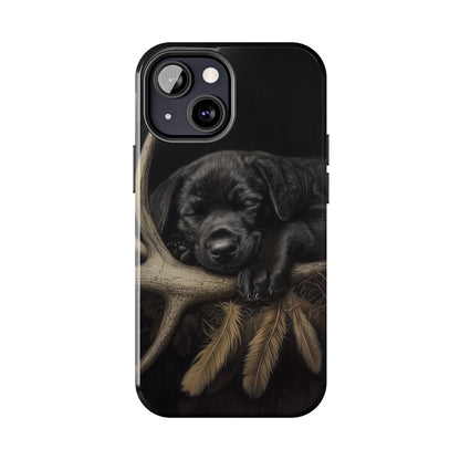 Adorable Black Labrador Puppy on Feathers iPhone Case