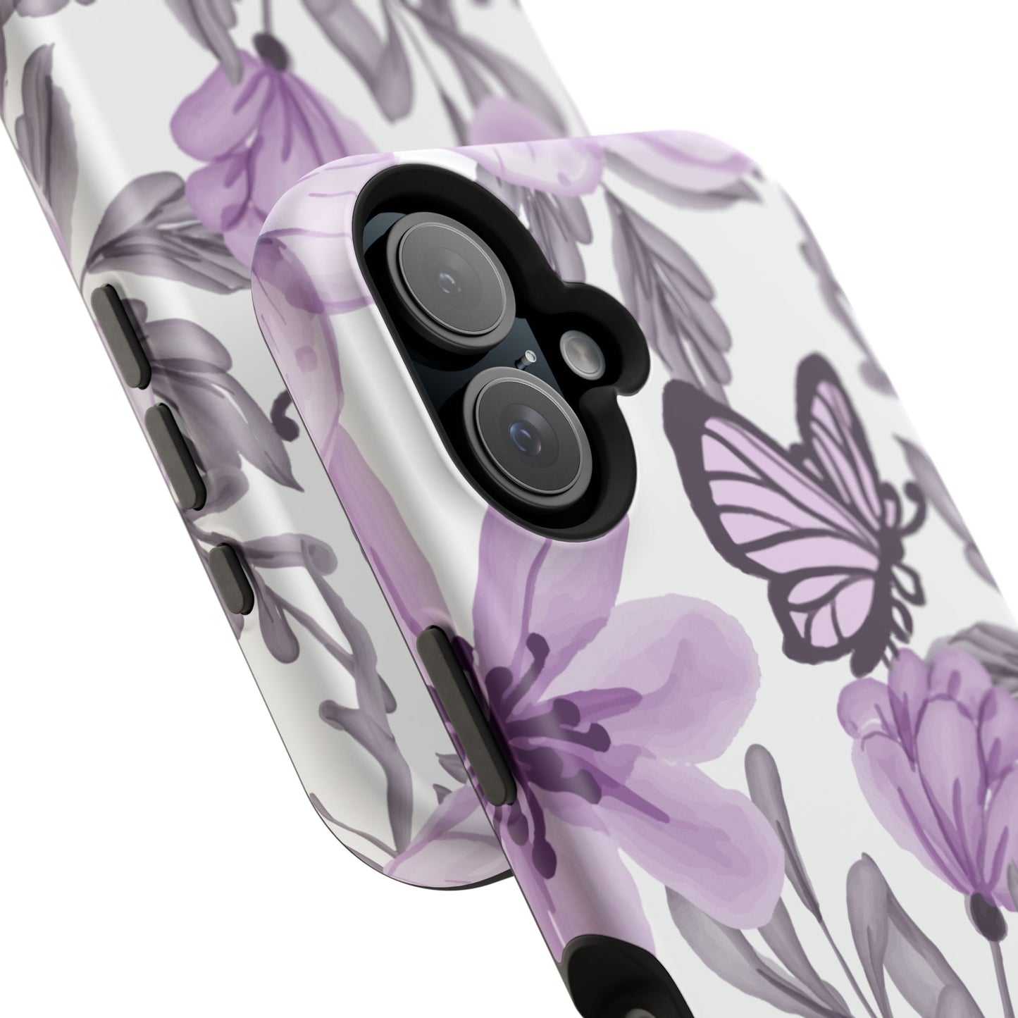 Lavender Bloom Butterfly MagSafe iPhone Case – Delicate Floral Design with Watercolor Details