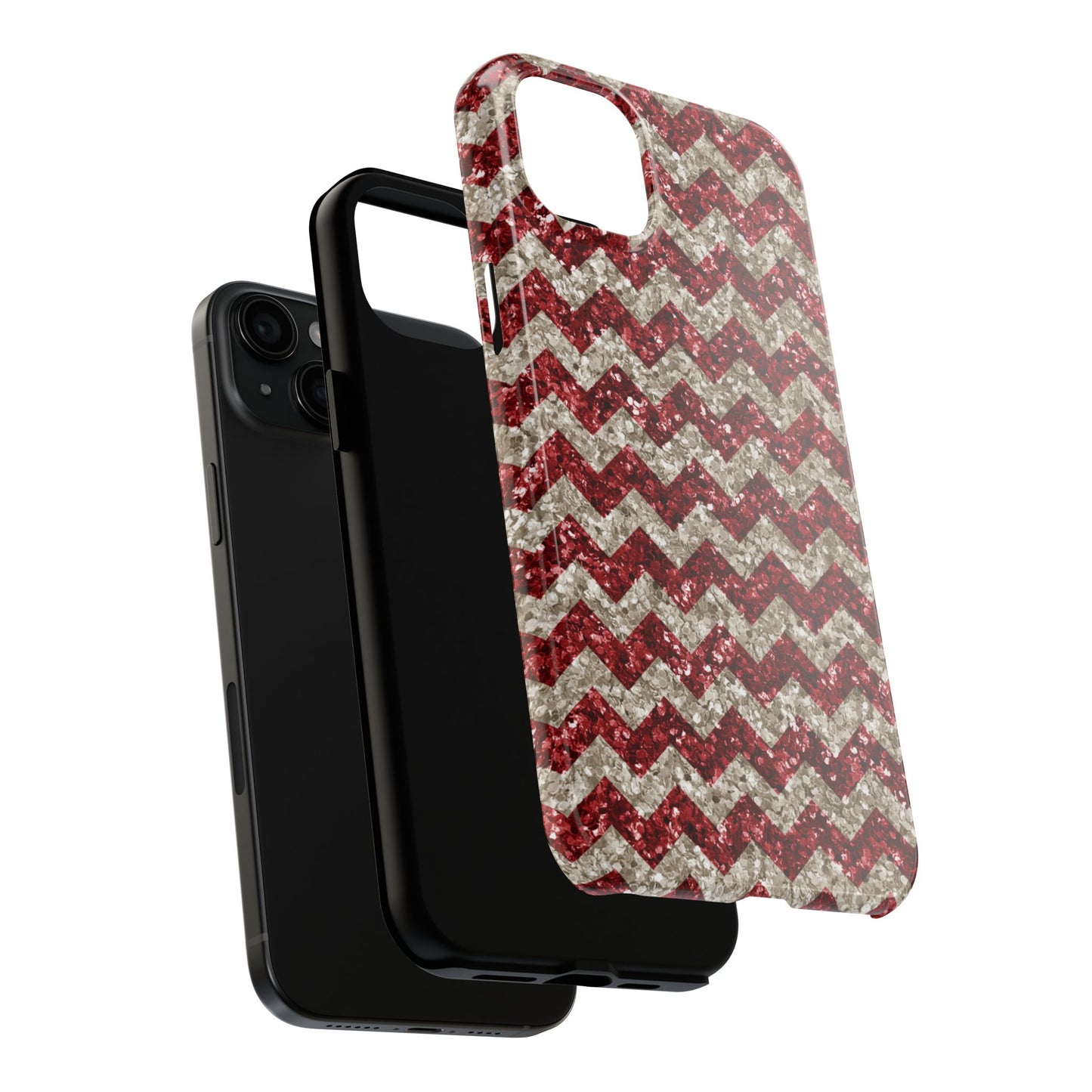 Sparkling Red & White Chevron – Glitter Illusion iPhone Case