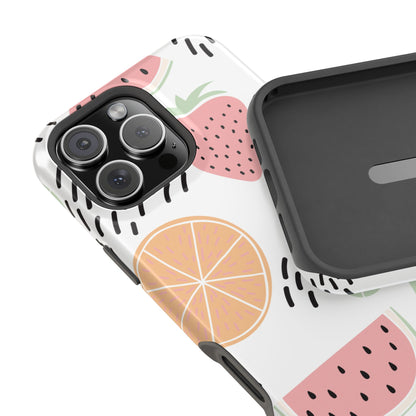 Tropical Fruit Fiesta Tough MagSafe iPhone Case – Fun Watermelon, Pineapple, and Citrus Design