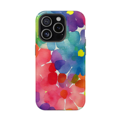 Rainbow Bloom Watercolor MagSafe iPhone Case – Slim Design, Glossy Finish