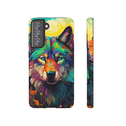 Rainbow Wolf in Bloom – Samsung Galaxy Case with Vivid Nature Design