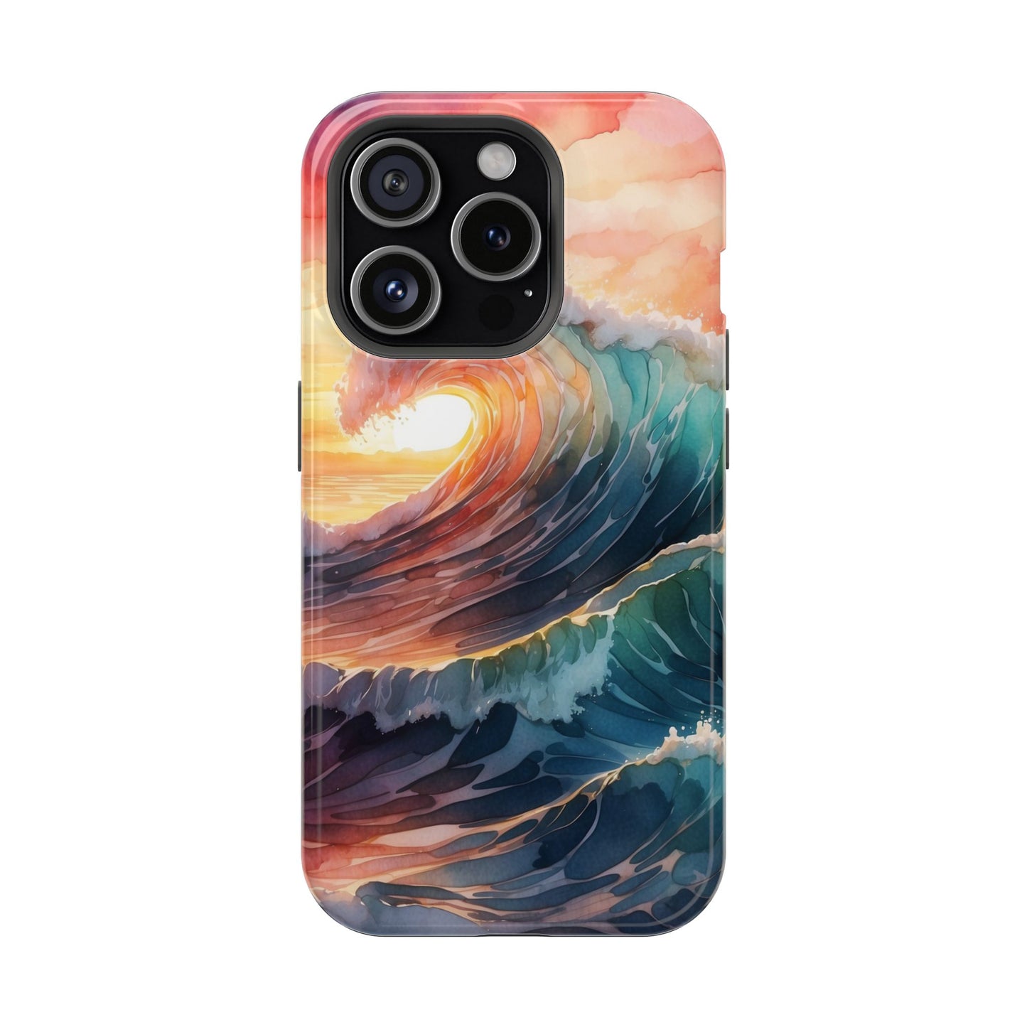 Ocean Sunrise Wave MagSafe iPhone Case – Vibrant Watercolor Wave Design