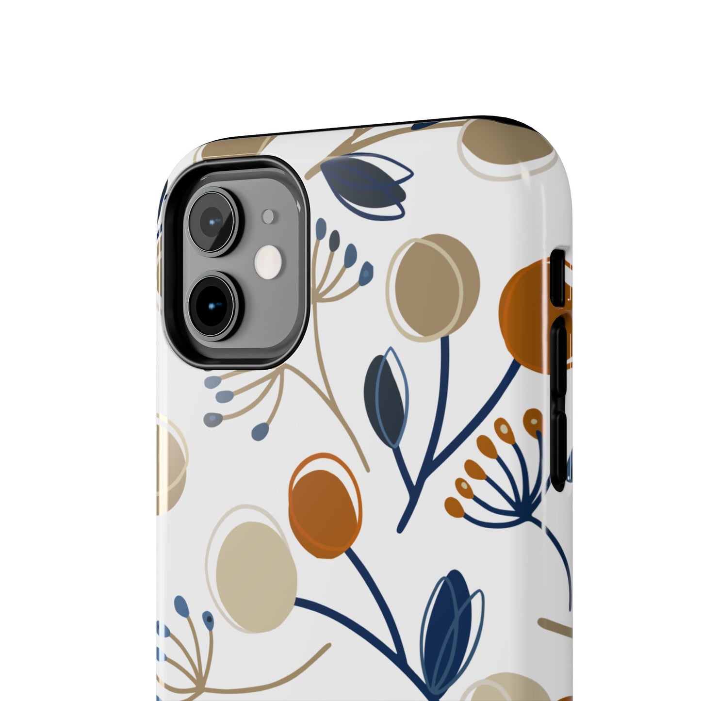 Modern Botanical Berries Tough iPhone Case – Earthy Tones & Navy Accents, Shock-Resistant