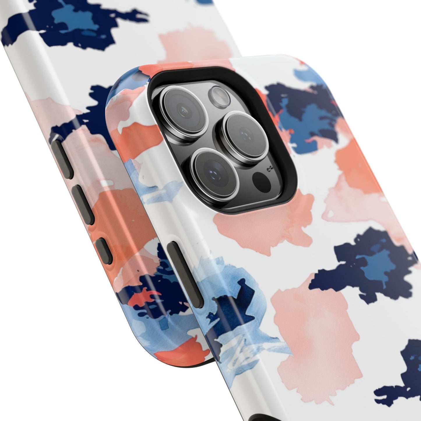 Abstract Coral & Navy Watercolor Design – MagSafe iPhone Case