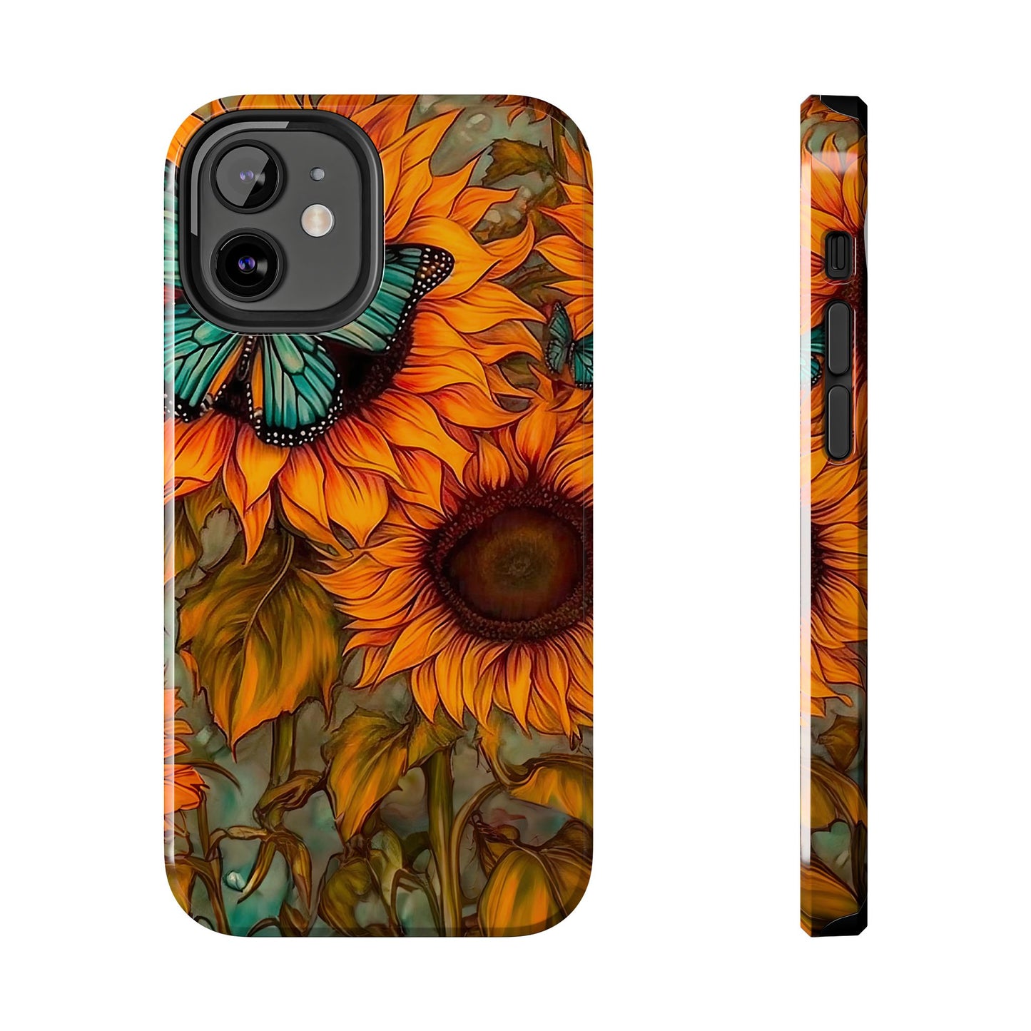 Vintage Blue Butterfly & Sunflower Art – iPhone Case