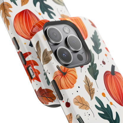 Autumn Harvest MagSafe iPhone Case - Pumpkin and Fall Leaf Design