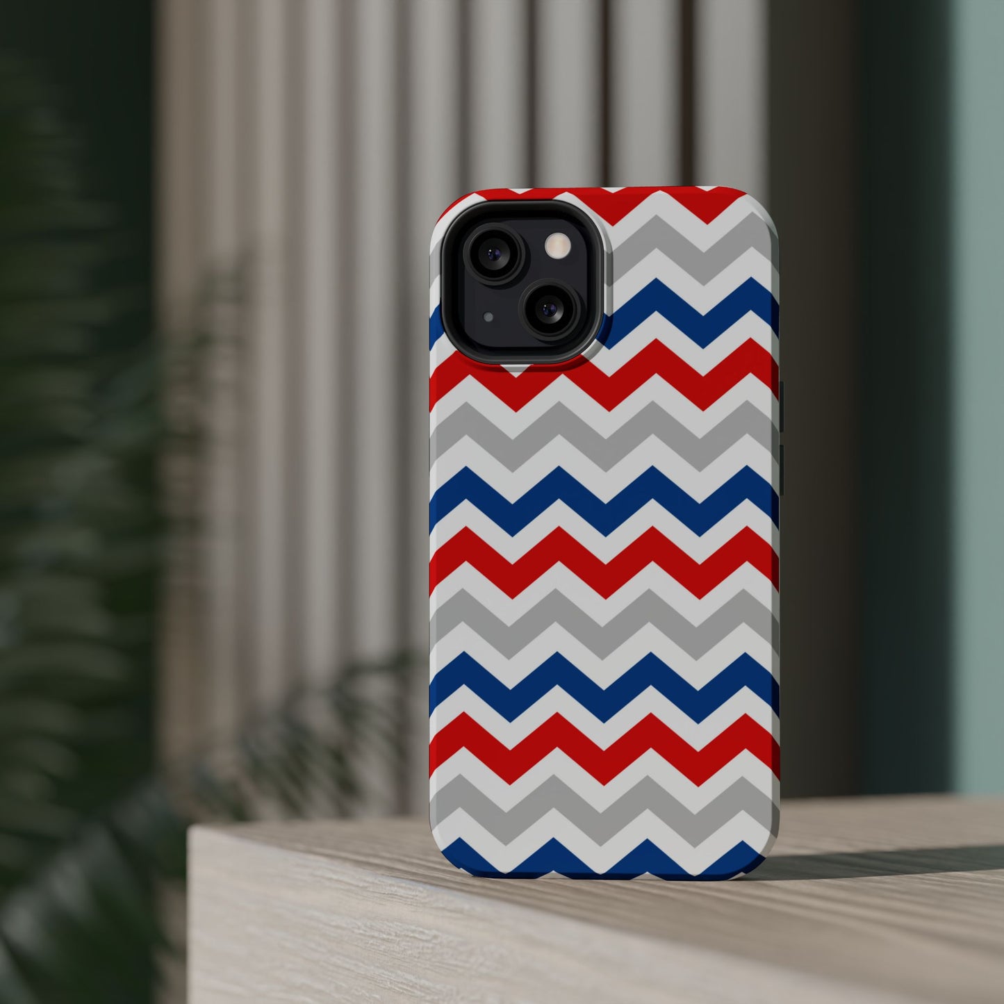 Patriotic Red, White & Blue Chevron – MagSafe Compatible iPhone Case