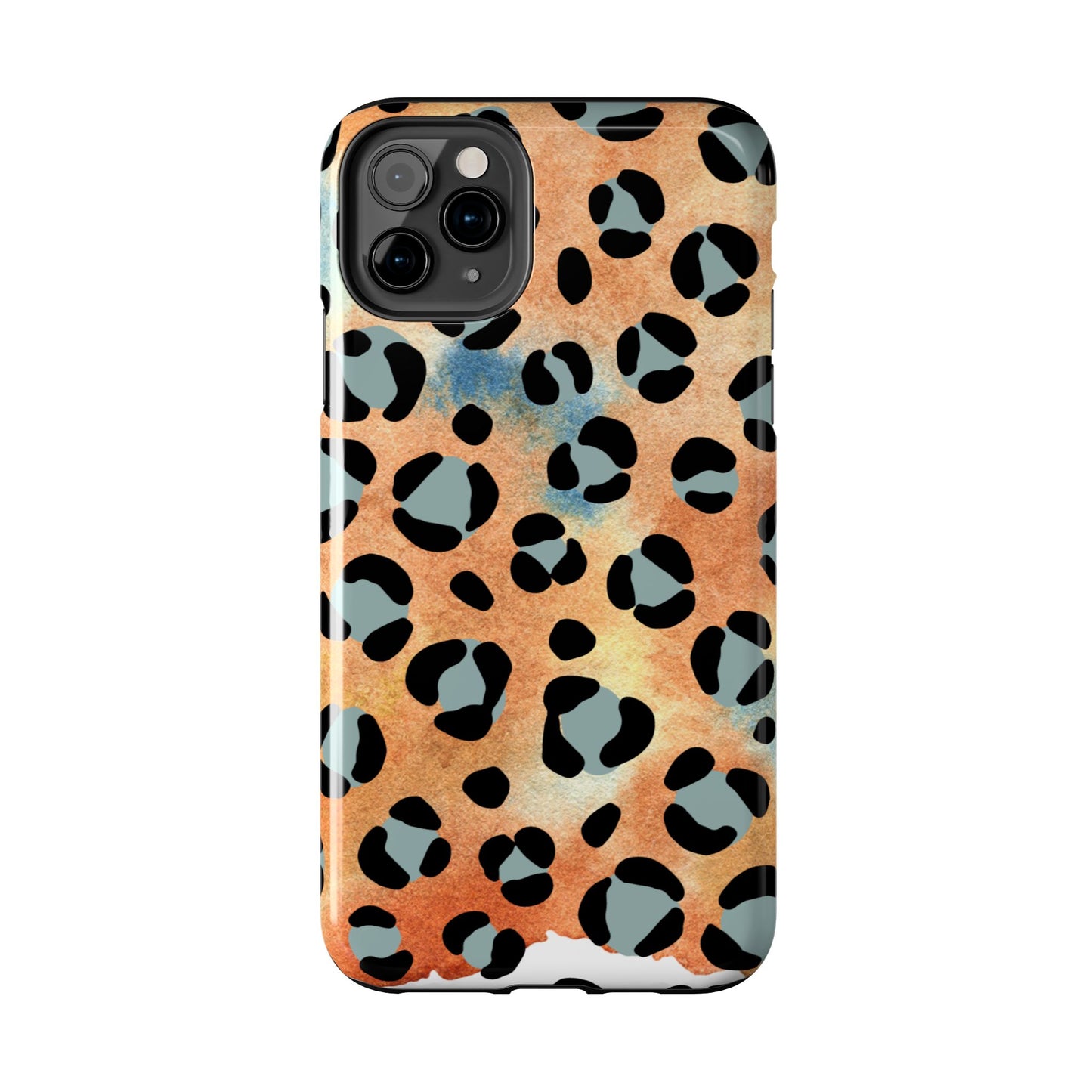 Sunset Watercolor Leopard Print Tough iPhone Case – Artistic Animal Pattern with Dual-Layer Protection