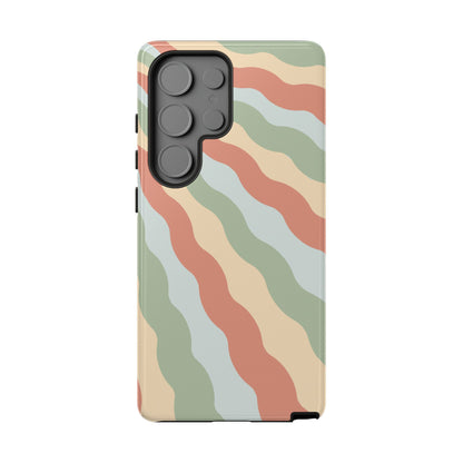 Earthy Retro Waves Samsung Galaxy Case – 70s-Inspired Wavy Stripes in Soft Green, Cream, and Rust