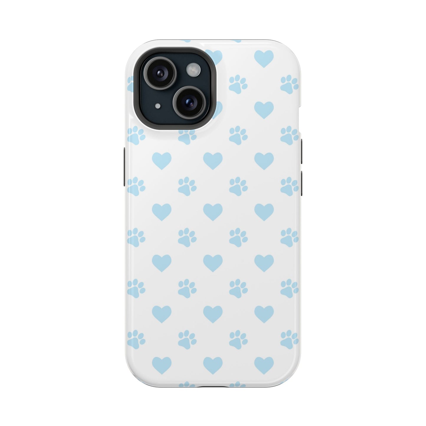 Light Blue Paw Prints & Hearts – MagSafe iPhone Case for Pet Lovers