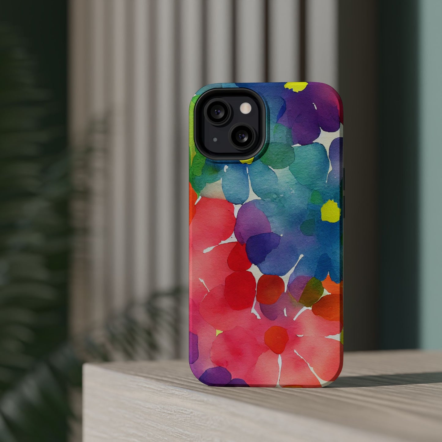 Rainbow Bloom Watercolor MagSafe iPhone Case – Slim Design, Glossy Finish