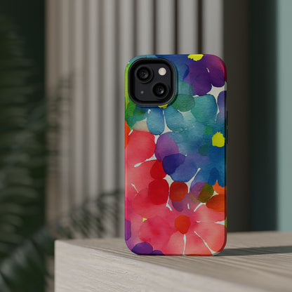 Rainbow Bloom Watercolor MagSafe iPhone Case – Slim Design, Glossy Finish