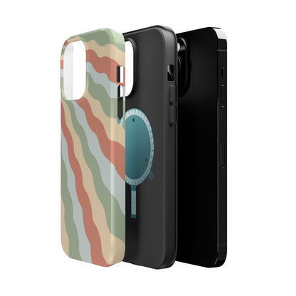 Earthy Retro Waves MagSafe iPhone Case – 70s-Inspired Wavy Stripes in Soft Green, Cream, and Rust