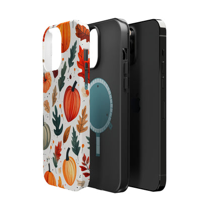 Autumn Harvest MagSafe iPhone Case - Pumpkin and Fall Leaf Design