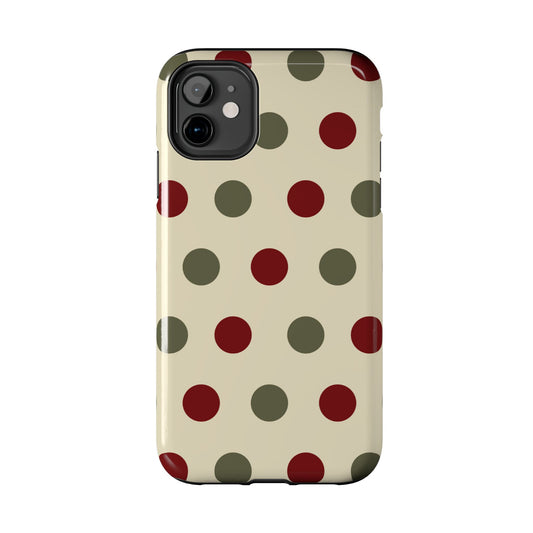 Red & Green Polka Dots on Cream – iPhone Case