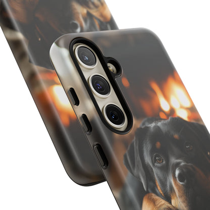 Cozy Rottweiler by the Fireplace Samsung Galaxy Case – Warm Rustic Design