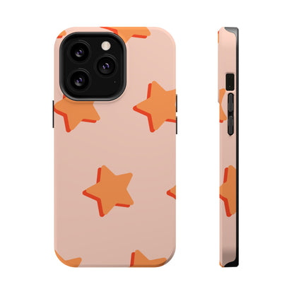 Retro Orange Stars MagSafe iPhone Case – Shock-Resistant, Smooth Matte Finish, Dual-Layer Design